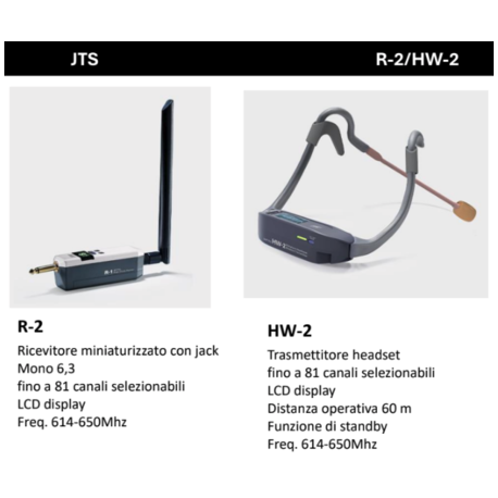 JTS R-2C/HW-2 MICROFONO INAL CRANEAL LCD 81CH RECEPTOR XLR 518-542 MHZ